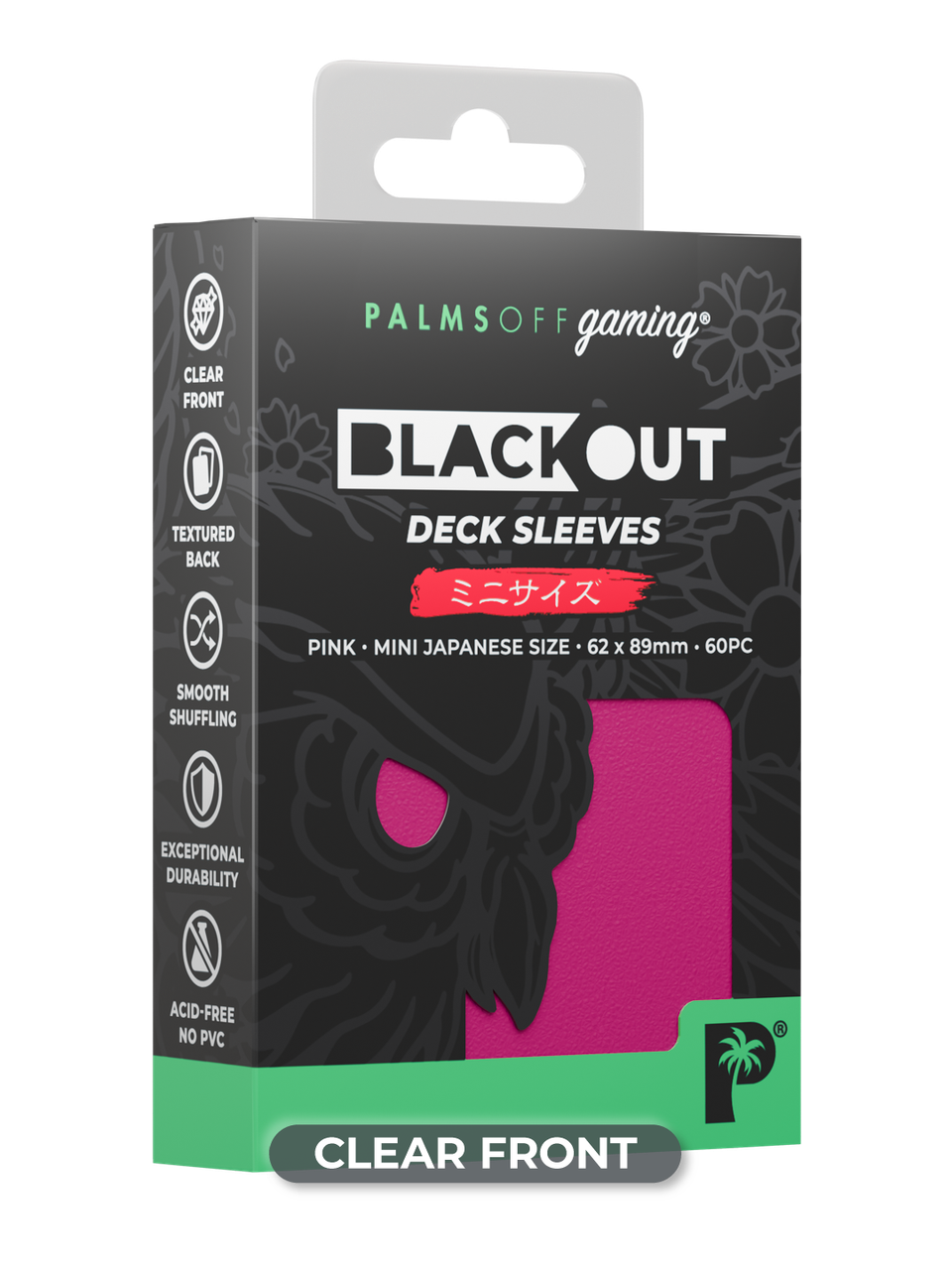 Palms Off Gaming Blackout Japanese Mini Deck Sleeves 60pc Pink