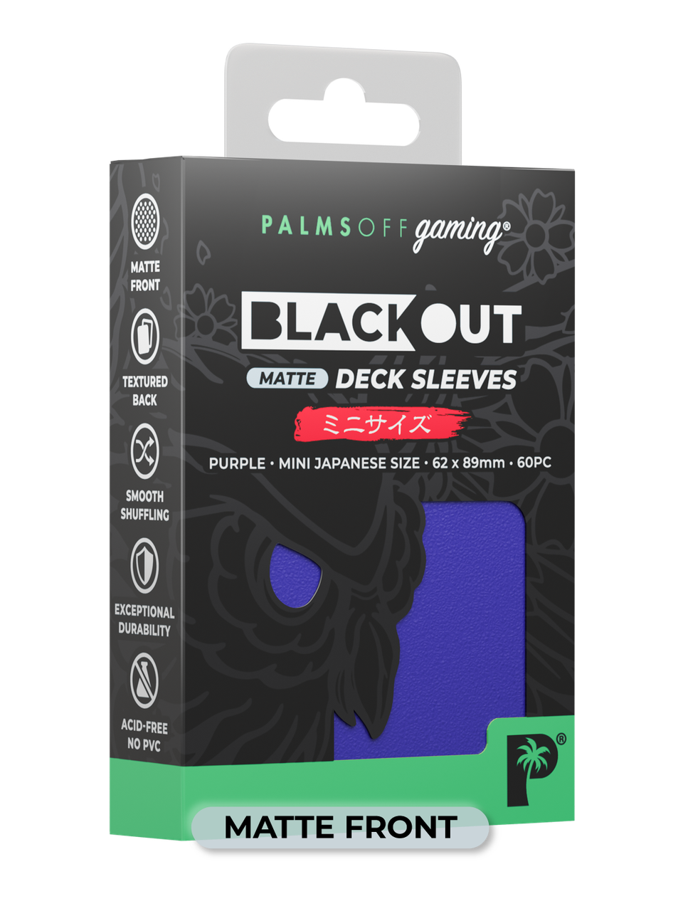 Palms Off Gaming Blackout Japanese Mini Deck Sleeves 60pc Purple Matte