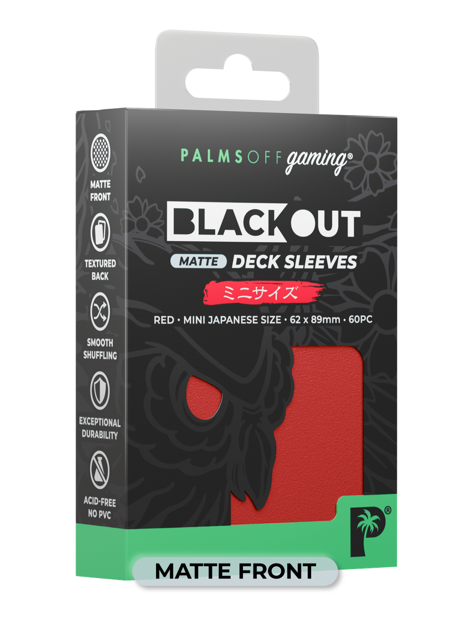 Palms Off Gaming Blackout Japanese Mini Deck Sleeves 60pc Red Matte