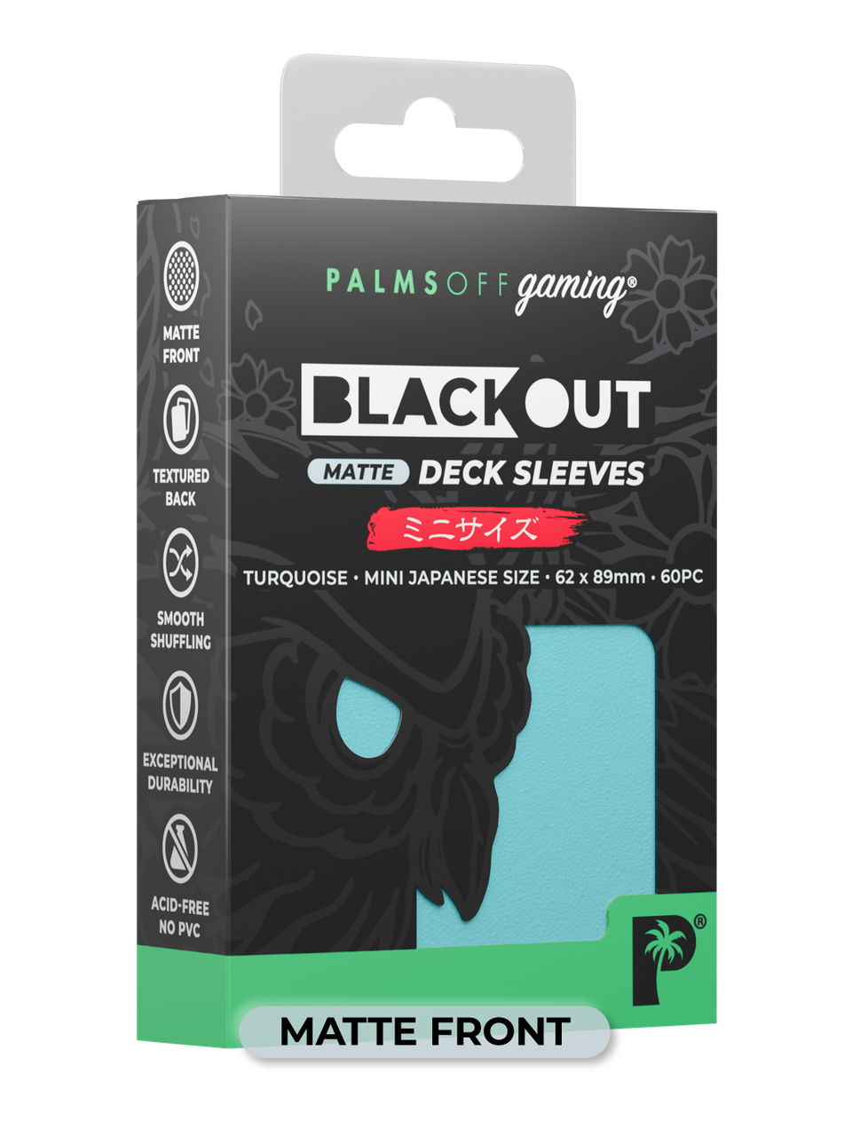 Palms Off Gaming Blackout Japanese Mini Deck Sleeves 60pc Turquoise Matte