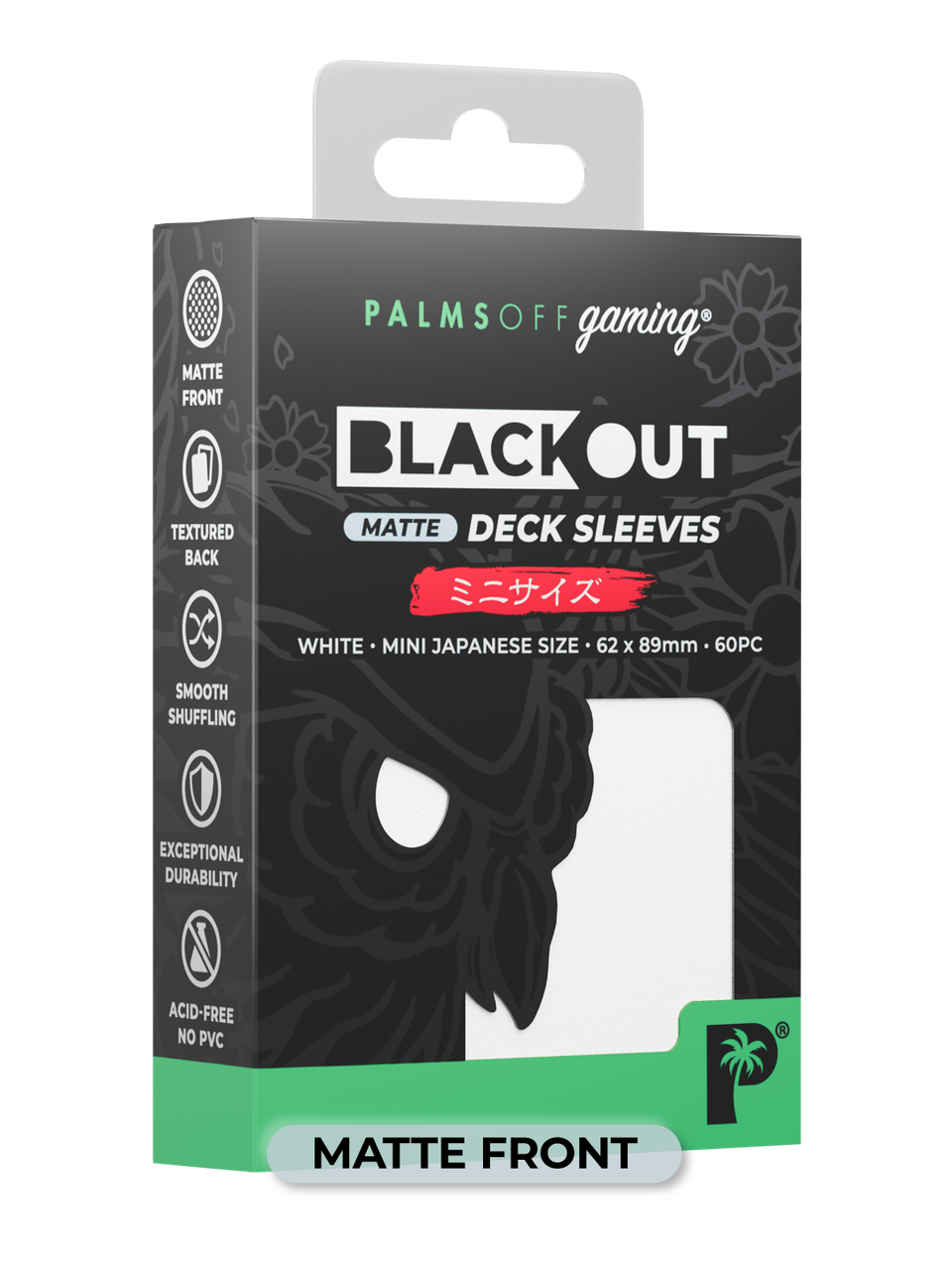 Palms Off Gaming Blackout Japanese Mini Deck Sleeves 60pc White Matte