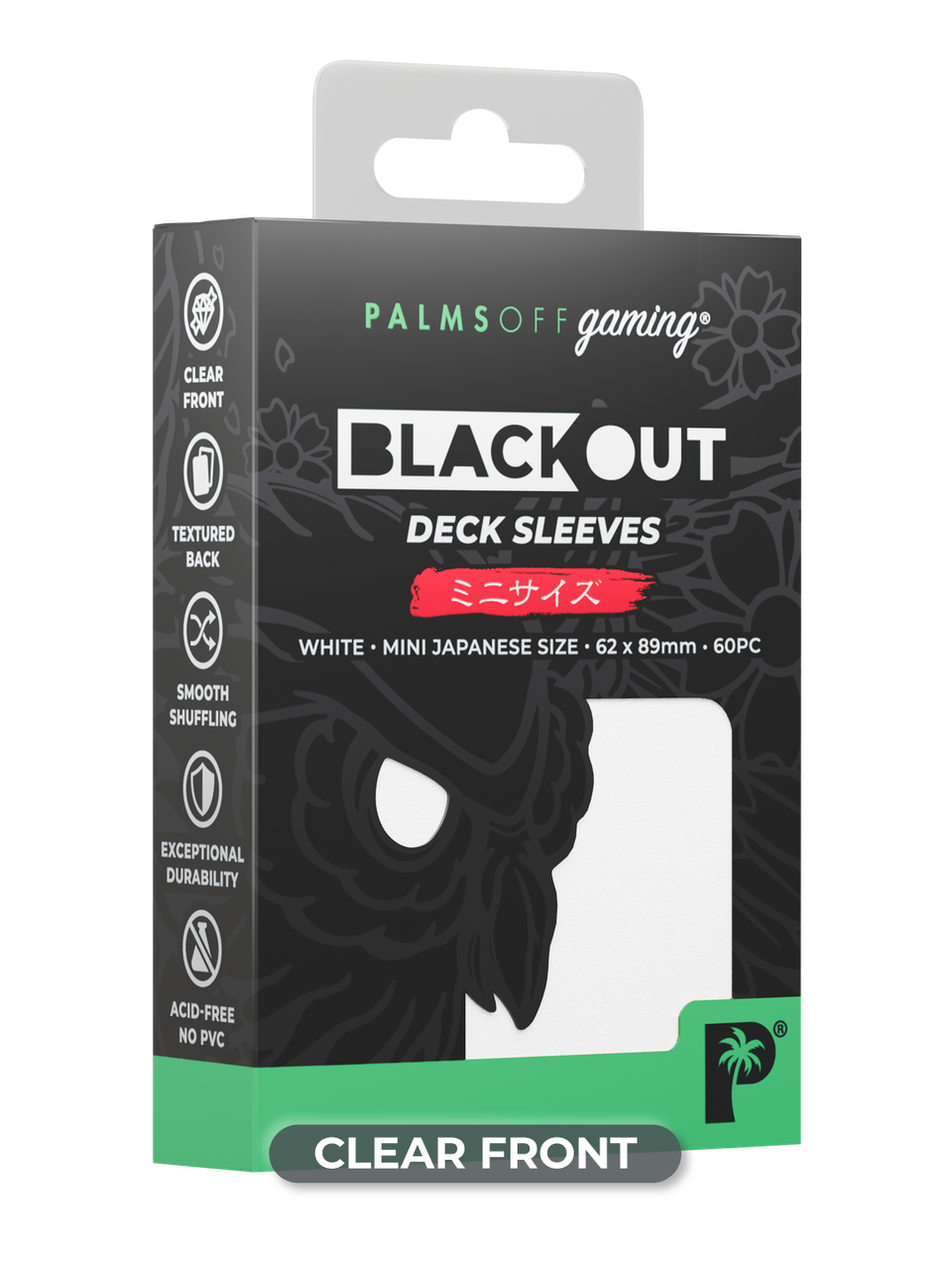 Palms Off Gaming Blackout Japanese Mini Deck Sleeves 60pc White