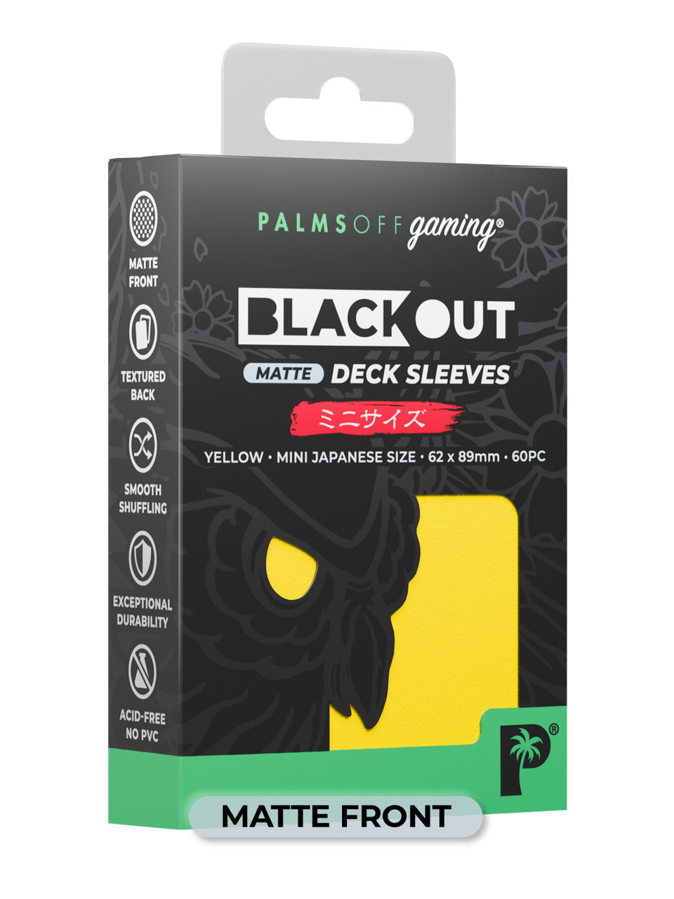 Palms Off Gaming Blackout Japanese Mini Deck Sleeves 60pc Yellow Matte