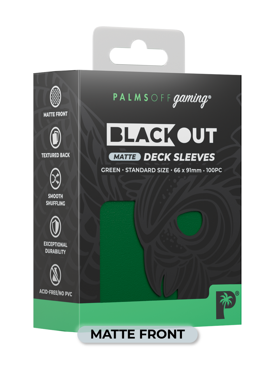 Palms Off Gaming Blackout Standard Deck Sleeves 100pc Green Matte