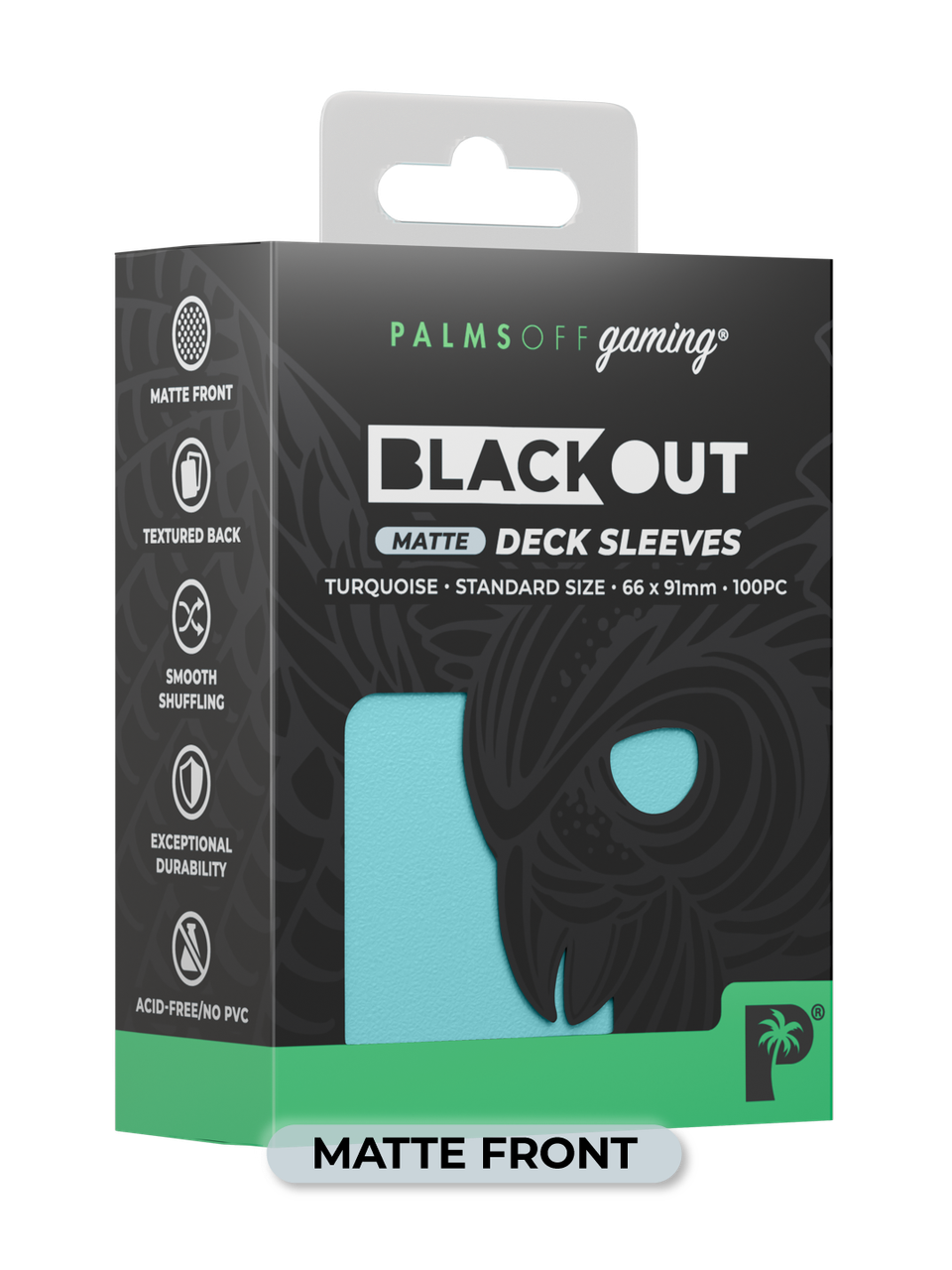 Palms Off Gaming Blackout Standard Deck Sleeves 100pc Turquoise Matte
