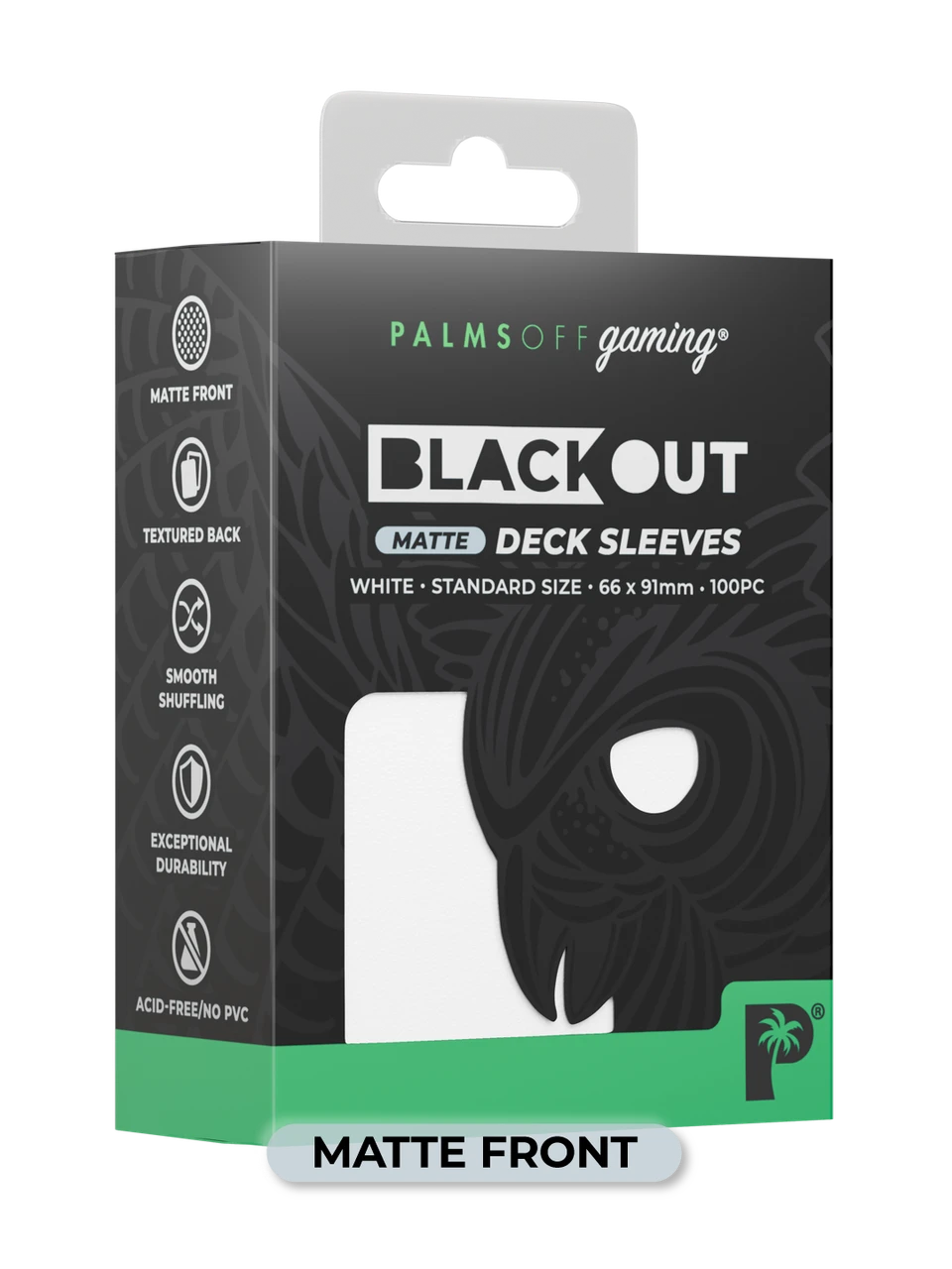 Palms Off Gaming Blackout Standard Deck Sleeves 100pc White Matte