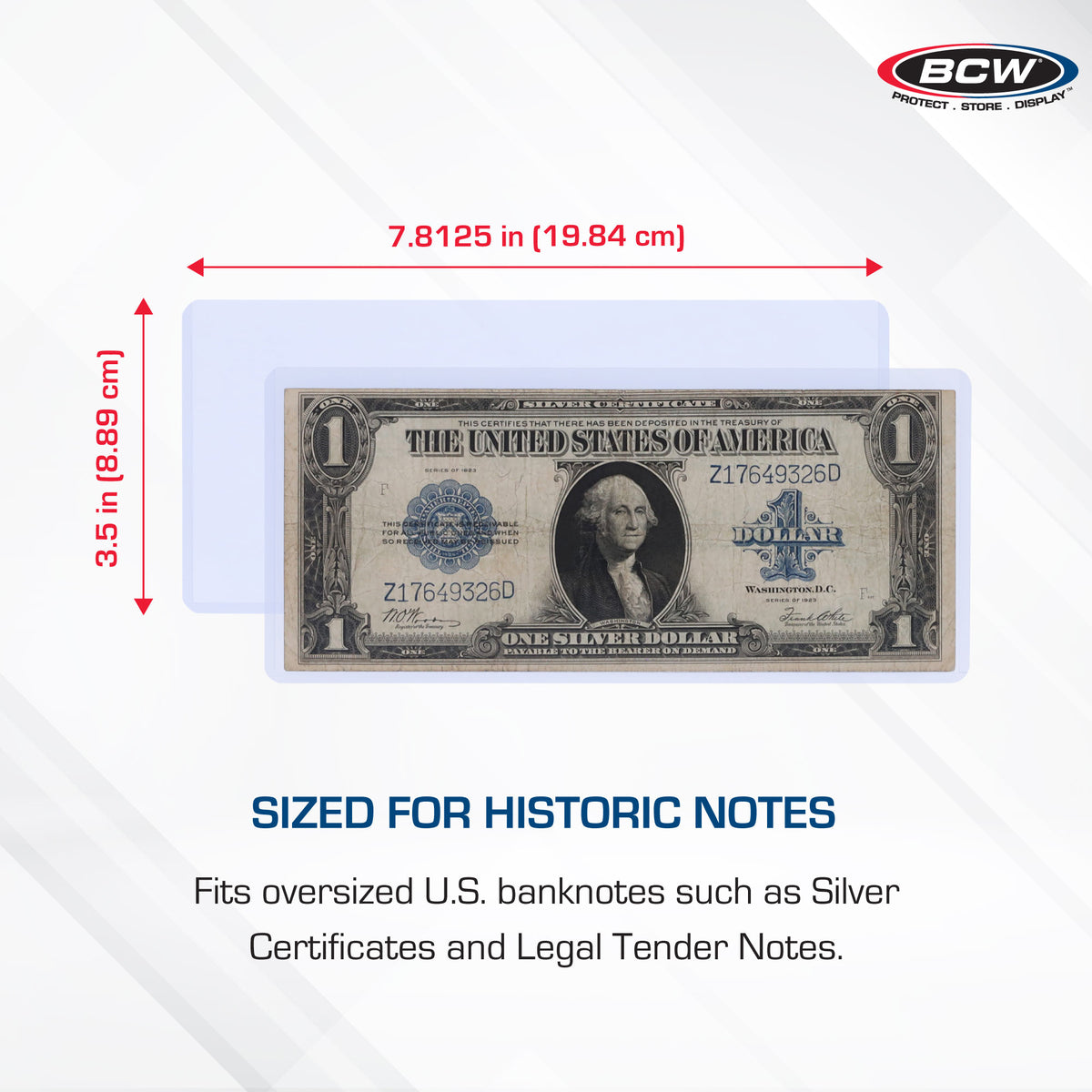 BCW Rigid Banknote Protector – Large Bill – dimensions and specifications