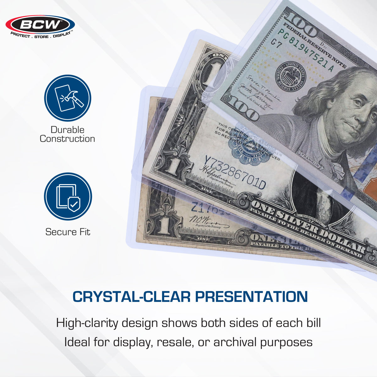 BCW Rigid Banknote Protector – Large Bill – dimensions and specifications