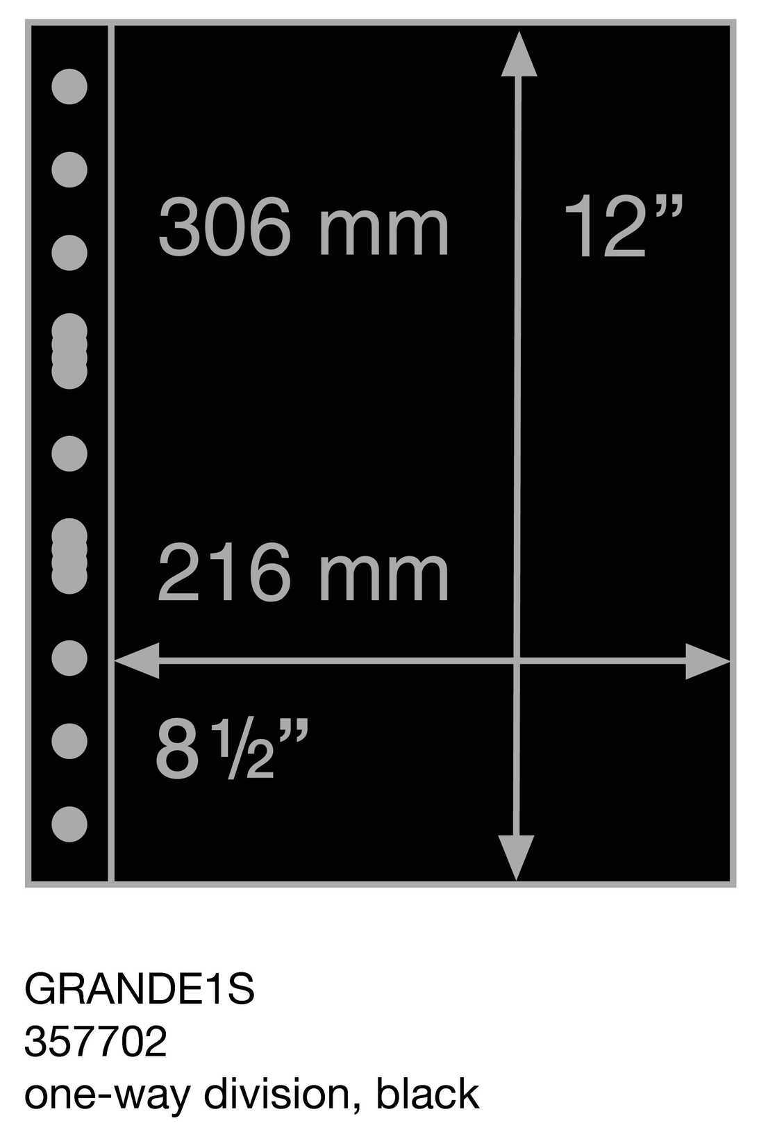 Plastic pockets GRANDE, one-way division, black- double sided
