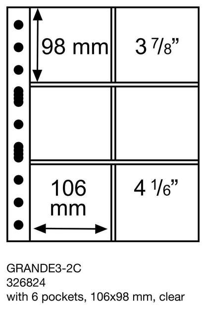 Plastic pockets GRANDE, with 6 pockets, 106x98mm, clear