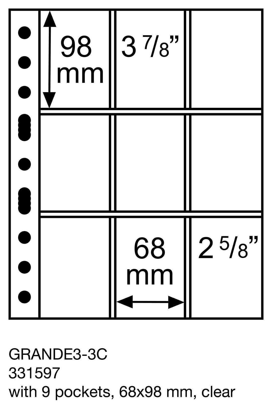 Plastic pockets GRANDE, with 9 pockets, 68x98mm, clear