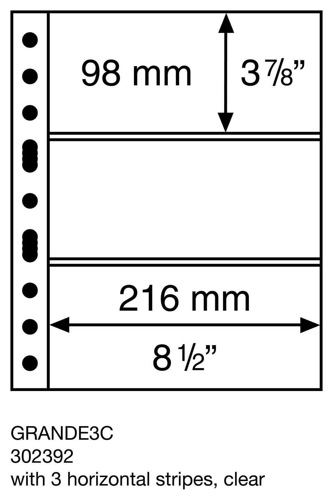 Plastic pockets GRANDE, with 3 horizontal stripes, clear