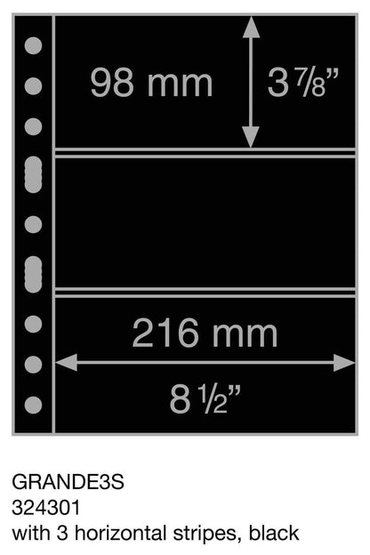 Plastic pockets GRANDE, with 3 horizontal stripes, black- double sided