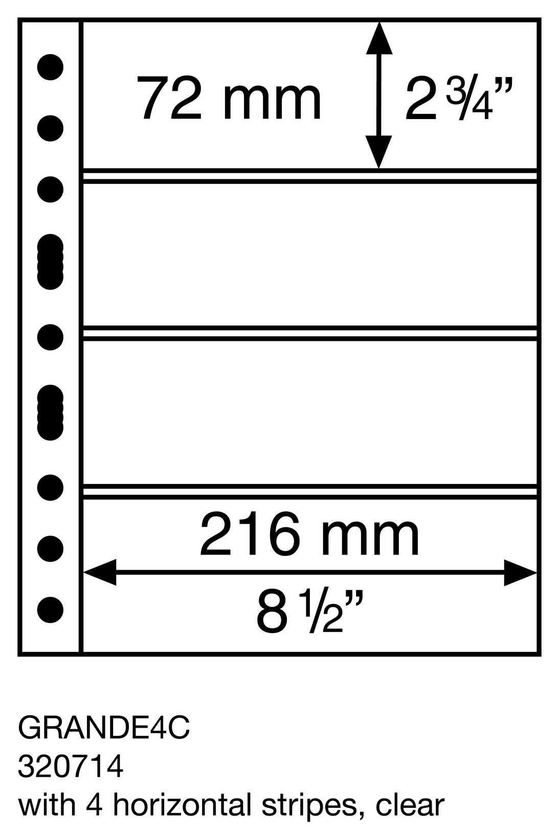 Plastic pockets GRANDE, with 4 horizontal stripes, clear