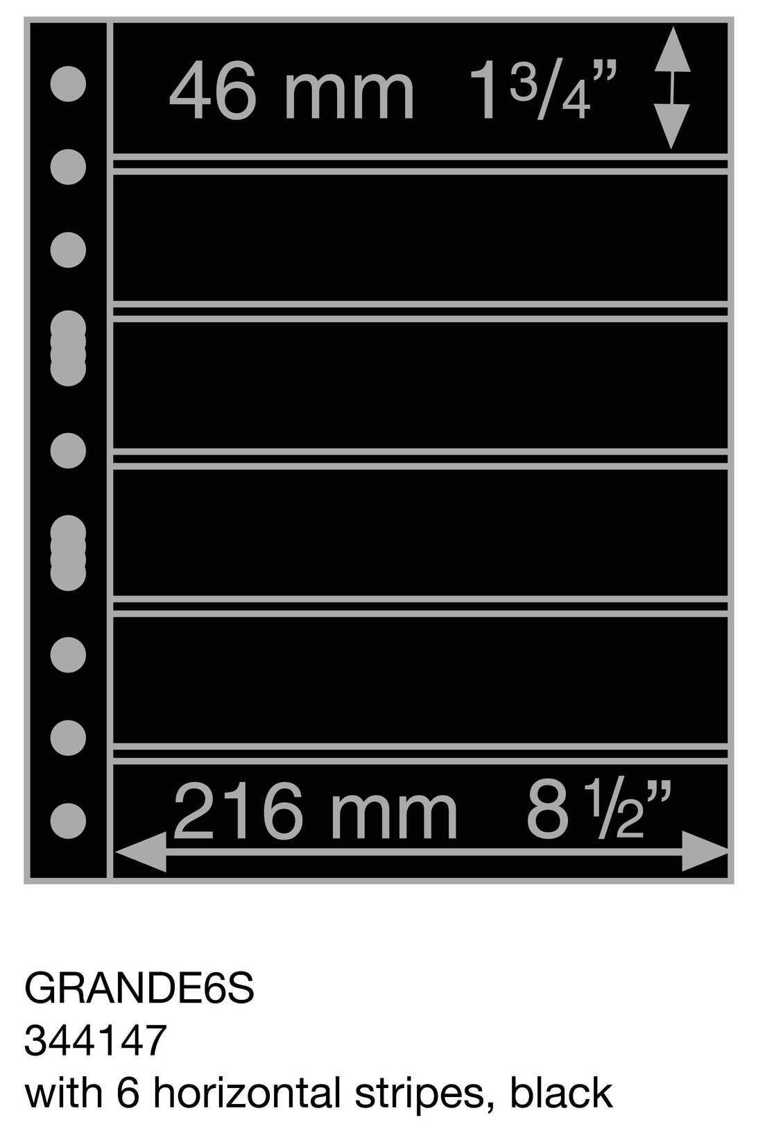 Plastic pockets GRANDE, with 6 horizontal stripes, black- double sided