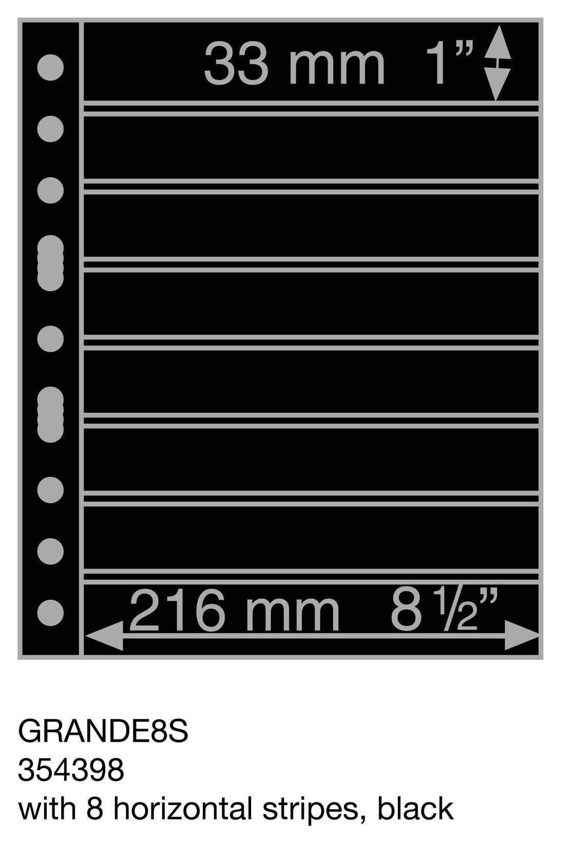 Plastic pockets GRANDE, with 8 horizontal stripes, black- double sided