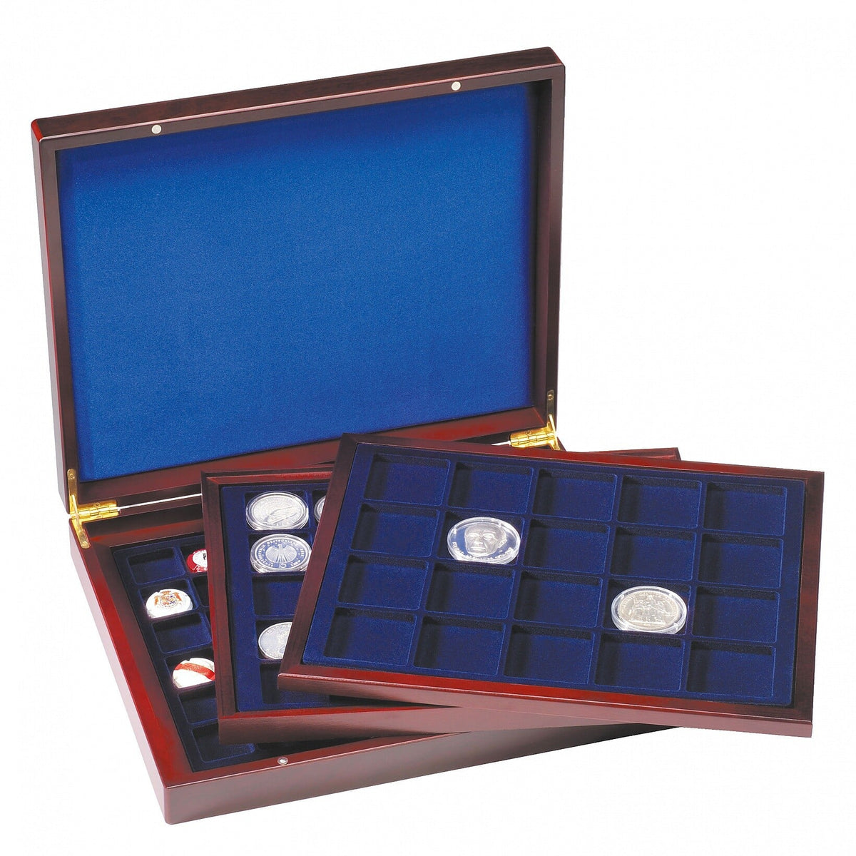 Presentation Case VOLTERRA TRIO de Luxe, with square divisions for coins diameter of 30, 39, 48mm
