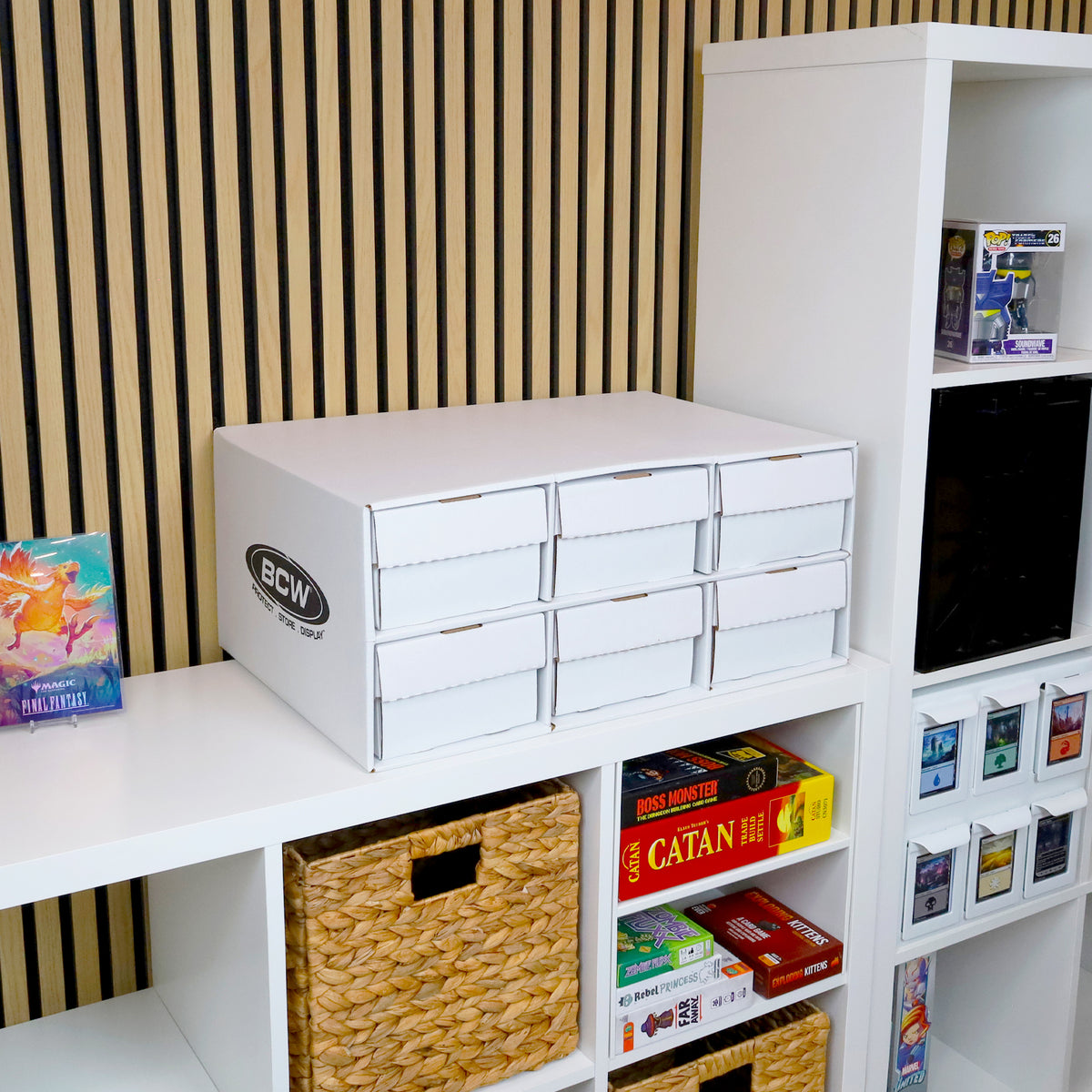 BCW Shoe Box House with 6 Shoe Boxes – Trading Card Storage – in-use view
