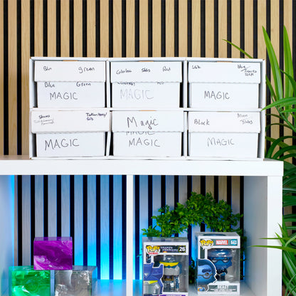 BCW Shoe Box House with 6 Shoe Boxes – Trading Card Storage – in-use view