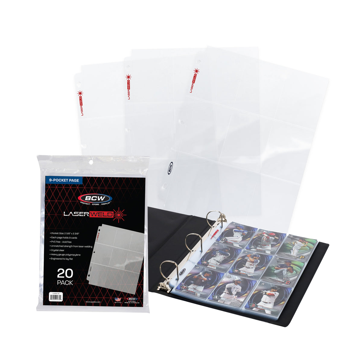 BCW 9-Pocket Trading Card Sleeve Page (50 Count Pack) – front product view