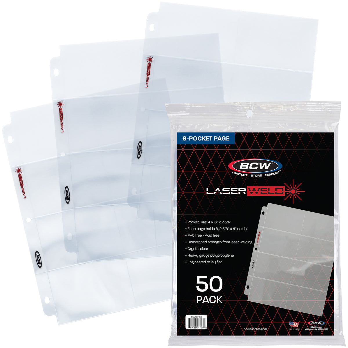 BCW Laserweld 8-Pocket Page (50 Count. Pack) – front product view