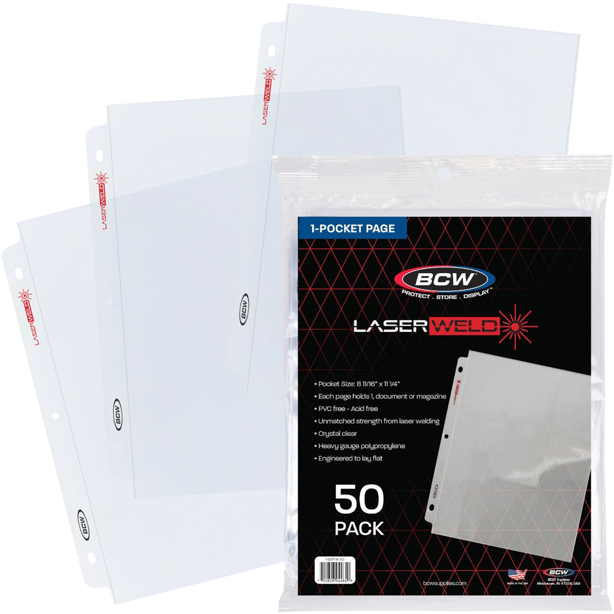 BCW Laserweld 1-Pocket Document Page (50 Count. Pack) – front product view