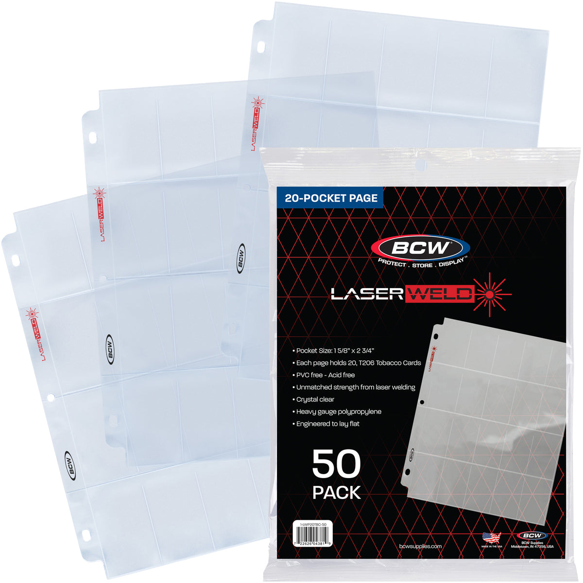 BCW Laserweld 20-Pocket Tobacco Page (50 Count. Pack) – front product view