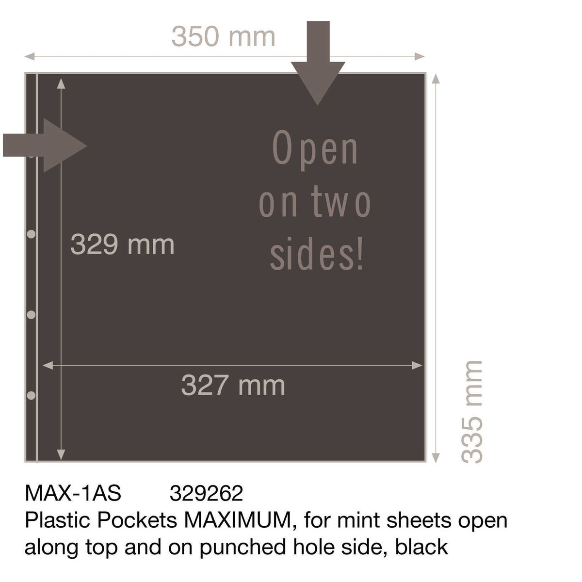 Plastic Sheets MAXIMUM, for mint sheets open along top and on punched hole side, black