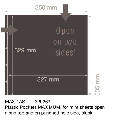 Plastic Sheets MAXIMUM, for mint sheets open along top and on punched hole side, black