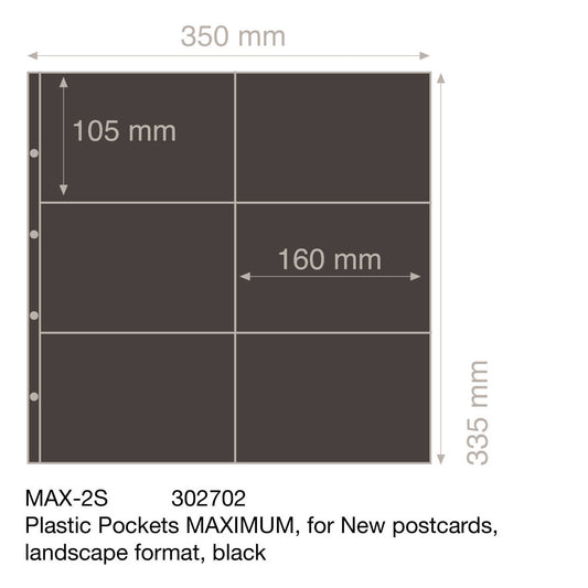 Plastic Pockets MAXIMUM, for New postcards, landscape format, black- double sided