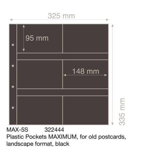 Plastic Pockets MAXIMUM, for old postcards, landscape format, black- double sided