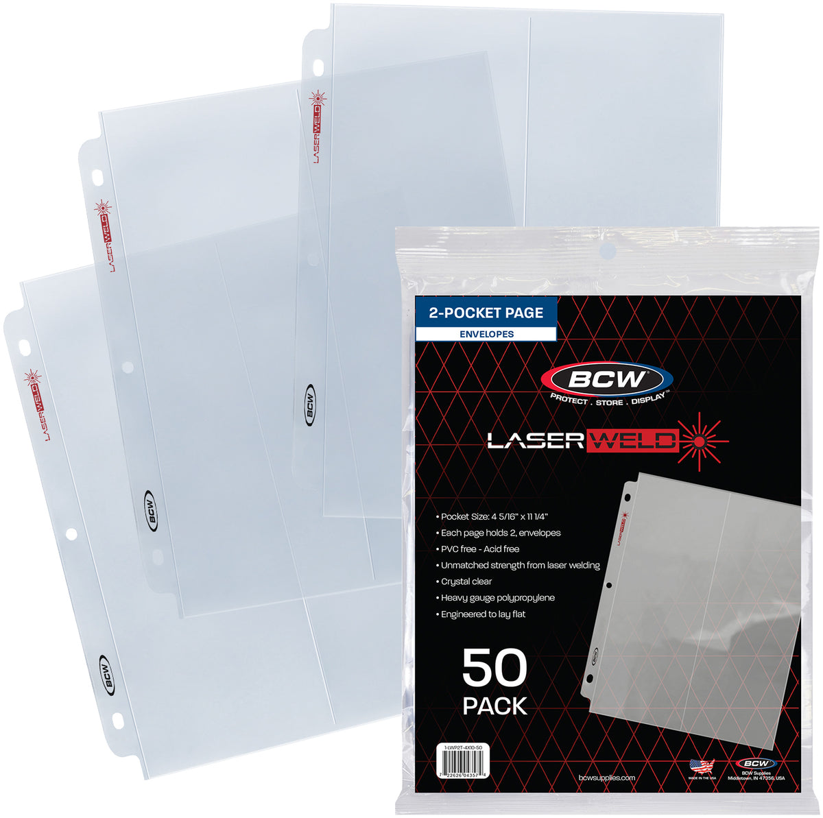 BCW Laserweld 2-Pocket Envelope Page (50 Count. Pack) – front product view