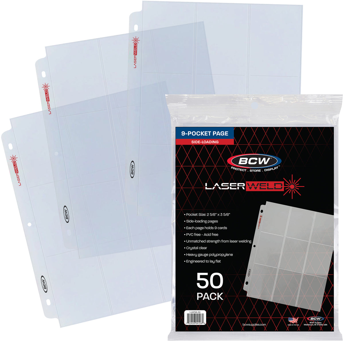 BCW 9-Pocket Trading Card Page - Side Load (50ct. Pack) – front product view