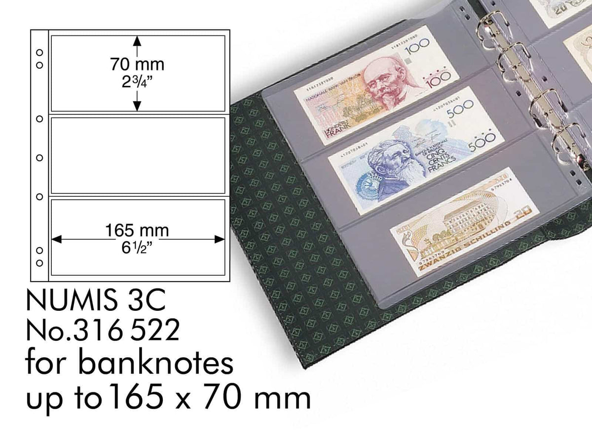 Coin Sheets NUMIS, 3 pockets for banknotes