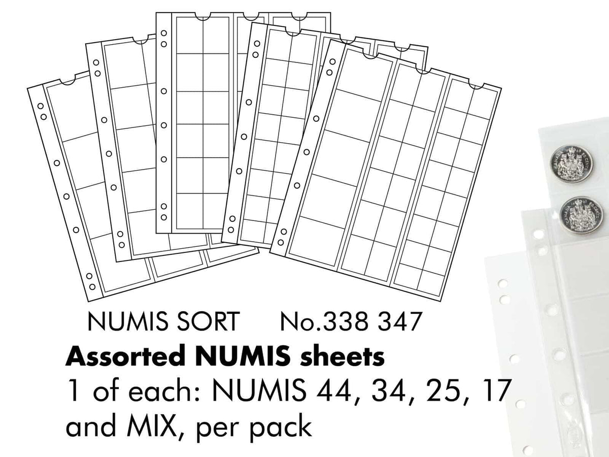 Coin Sheets NUMIS, Mixed with 1 pocket each NUMIS 44, 34, 25, 17, MIX