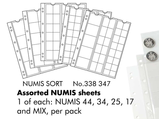 Coin Sheets NUMIS, Mixed with 1 pocket each NUMIS 44, 34, 25, 17, MIX