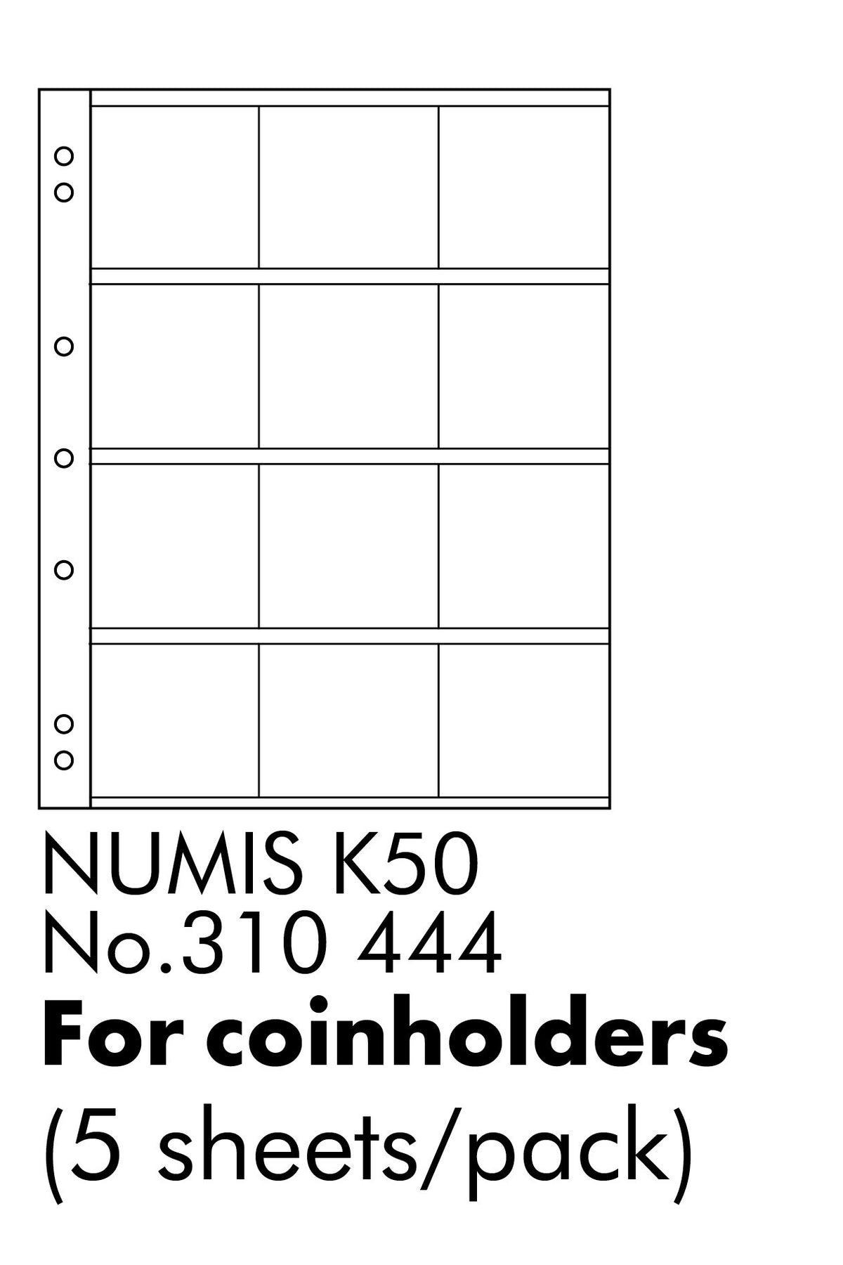 Coin Sheets NUMIS, for 12 coin Holders (50x50mm)