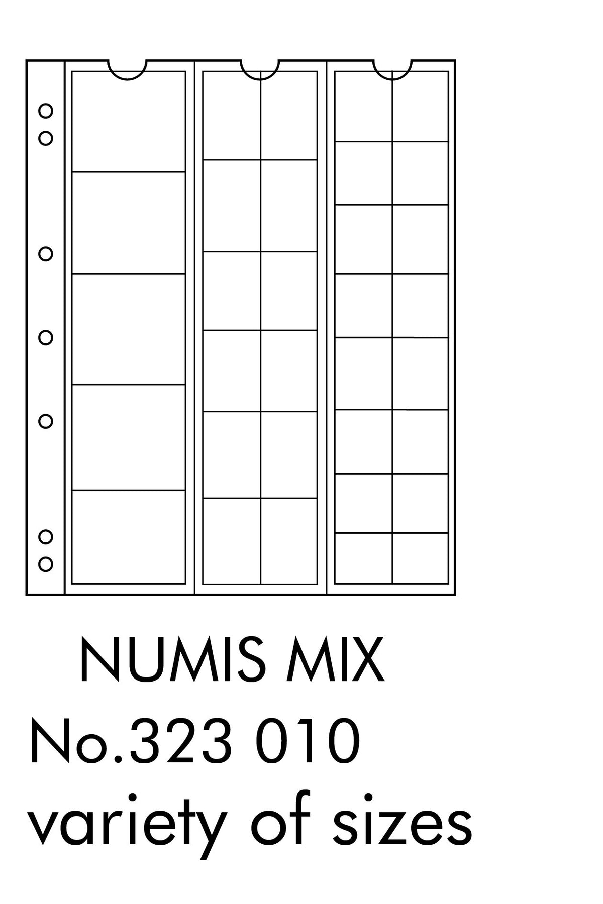Coin Sheets NUMIS, 33 pockets for Diverse diameter
