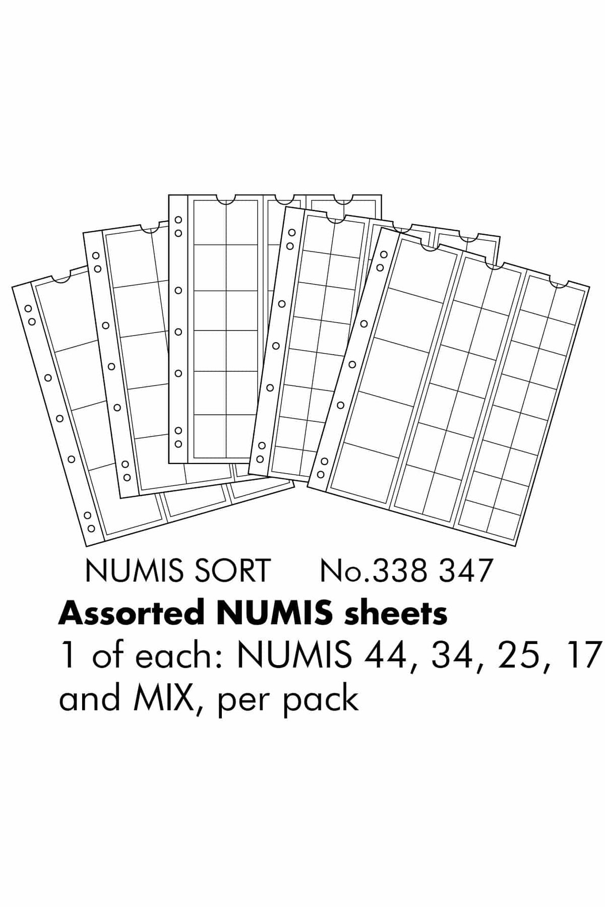 Coin Sheets NUMIS, Mixed with 1 pocket each NUMIS 44, 34, 25, 17, MIX