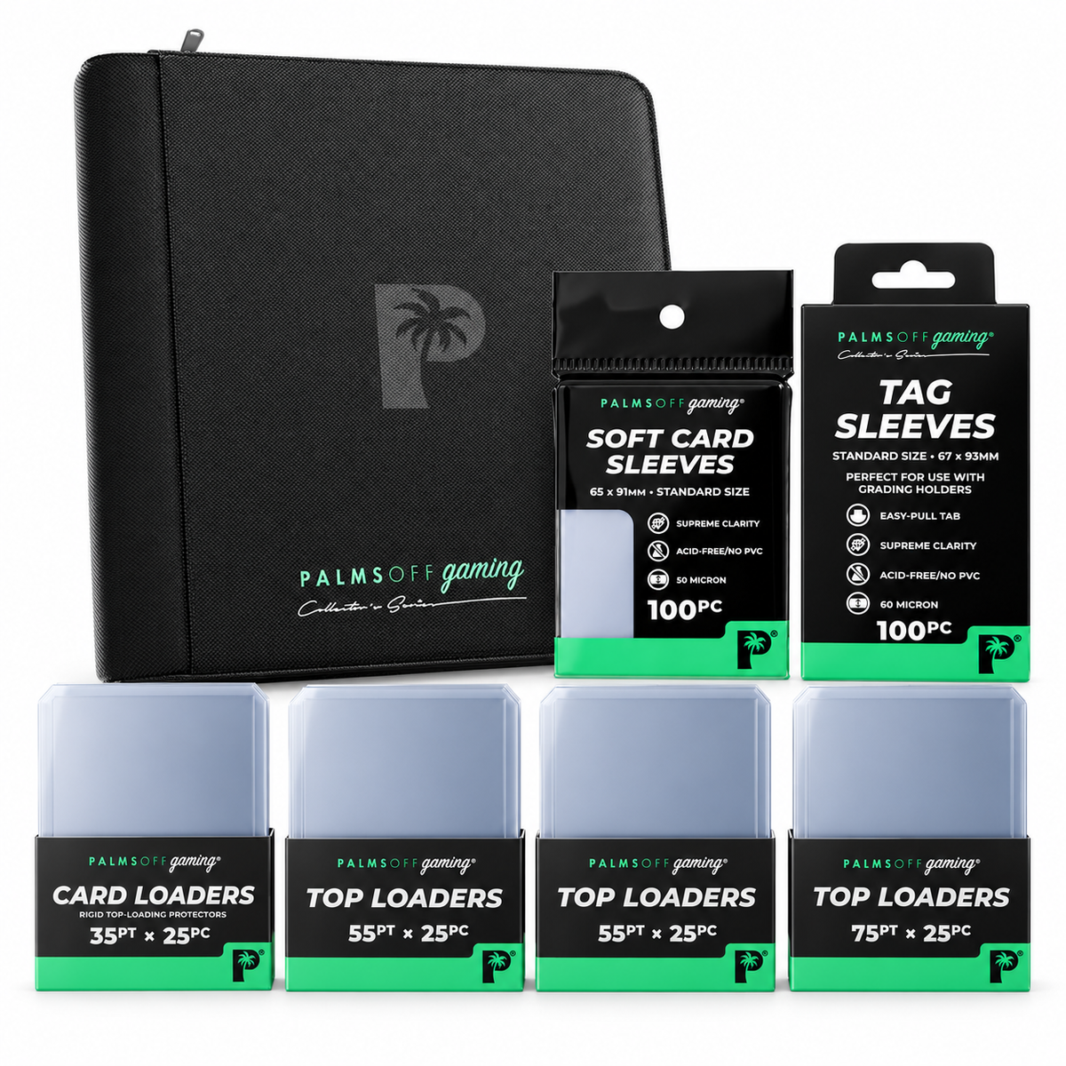 Palms Off Gaming 4-Pocket Top-Loader Binder Black + 100 Mixed Holders & Sleeves