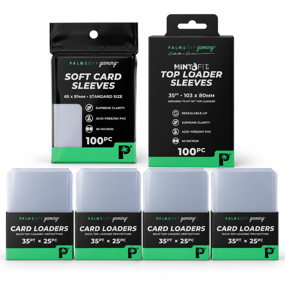Palms Off Gaming 100-Card Refill Kit — 100 x 35pt Top Loaders & 200 Sleeves