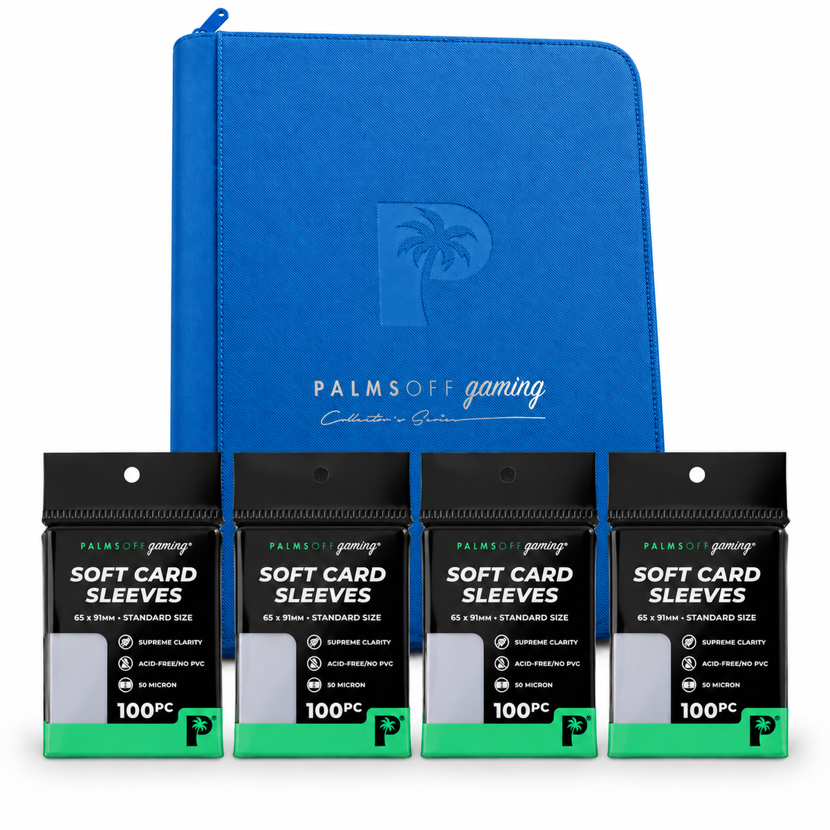 Palms Off Gaming 9-Pocket Zip Binder Blue + 400 Standard Soft Sleeves