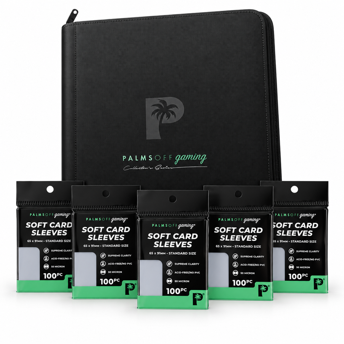 Palms Off Gaming 12-Pocket Zip Binder Black + 500 Standard Soft Sleeves
