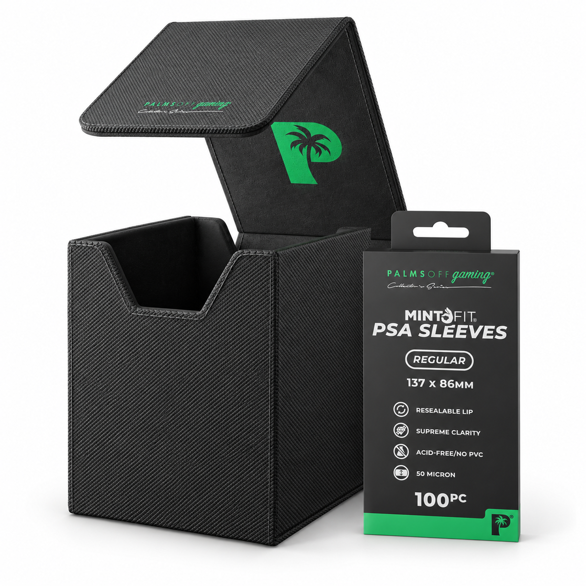 Palms Off Gaming Small Black Graded-Card Case + 100 Regular PSA Slab Sleeves