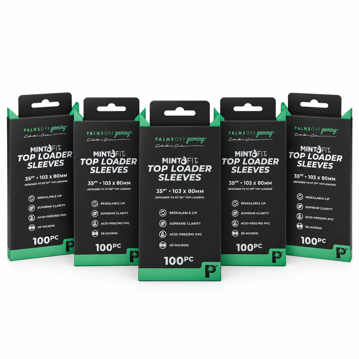 Palms Off Gaming 500 MintFit 35pt Top-Loader Outer Sleeves — 5 x 100-Packs