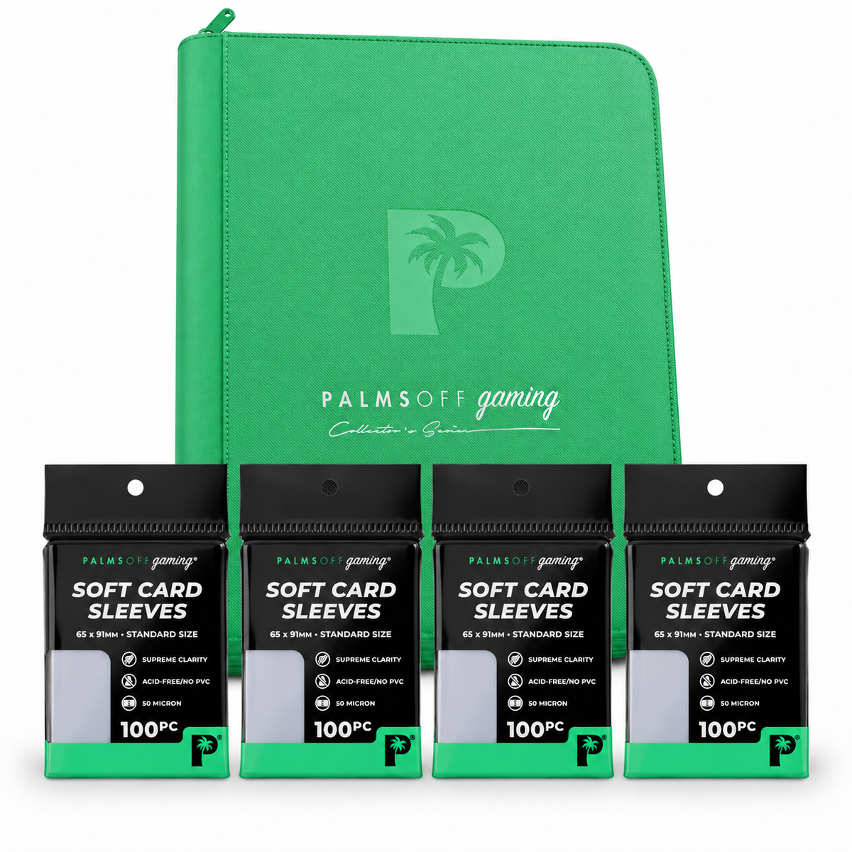 Palms Off Gaming 9-Pocket Zip Binder Green + 400 Standard Soft Sleeves