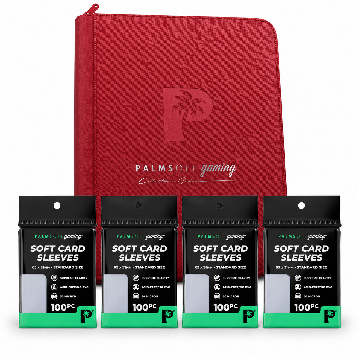 Palms Off Gaming 9-Pocket Zip Binder Red + 400 Standard Soft Sleeves