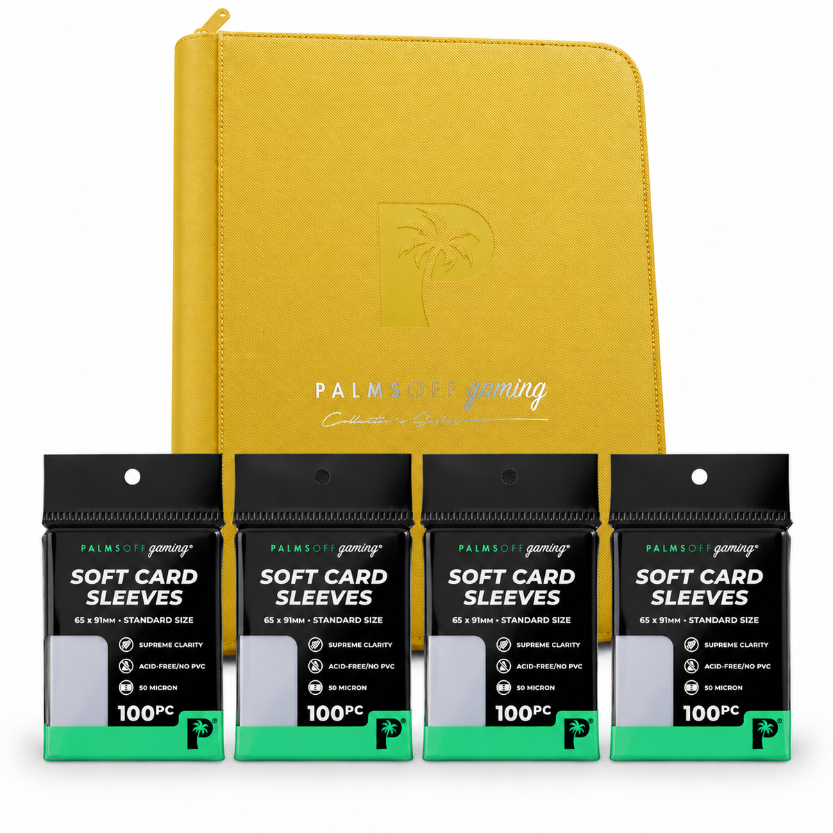 Palms Off Gaming 9-Pocket Zip Binder Yellow + 400 Standard Soft Sleeves