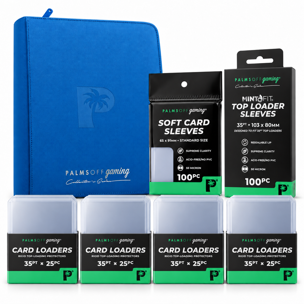 Palms Off Gaming 9-Pocket Top-Loader Binder Blue + 100 Loaders & Sleeves