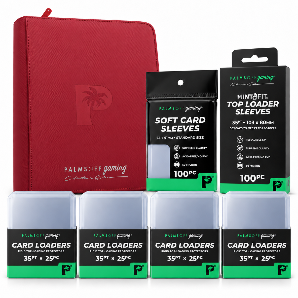 Palms Off Gaming 9-Pocket Top-Loader Binder Red + 100 Loaders & Sleeves